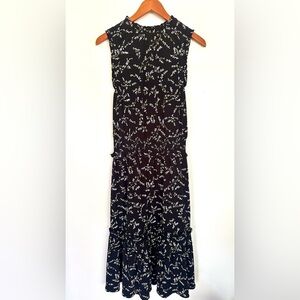 Michael Kors Black and White Tiered Floral Maxi Dress Size Small